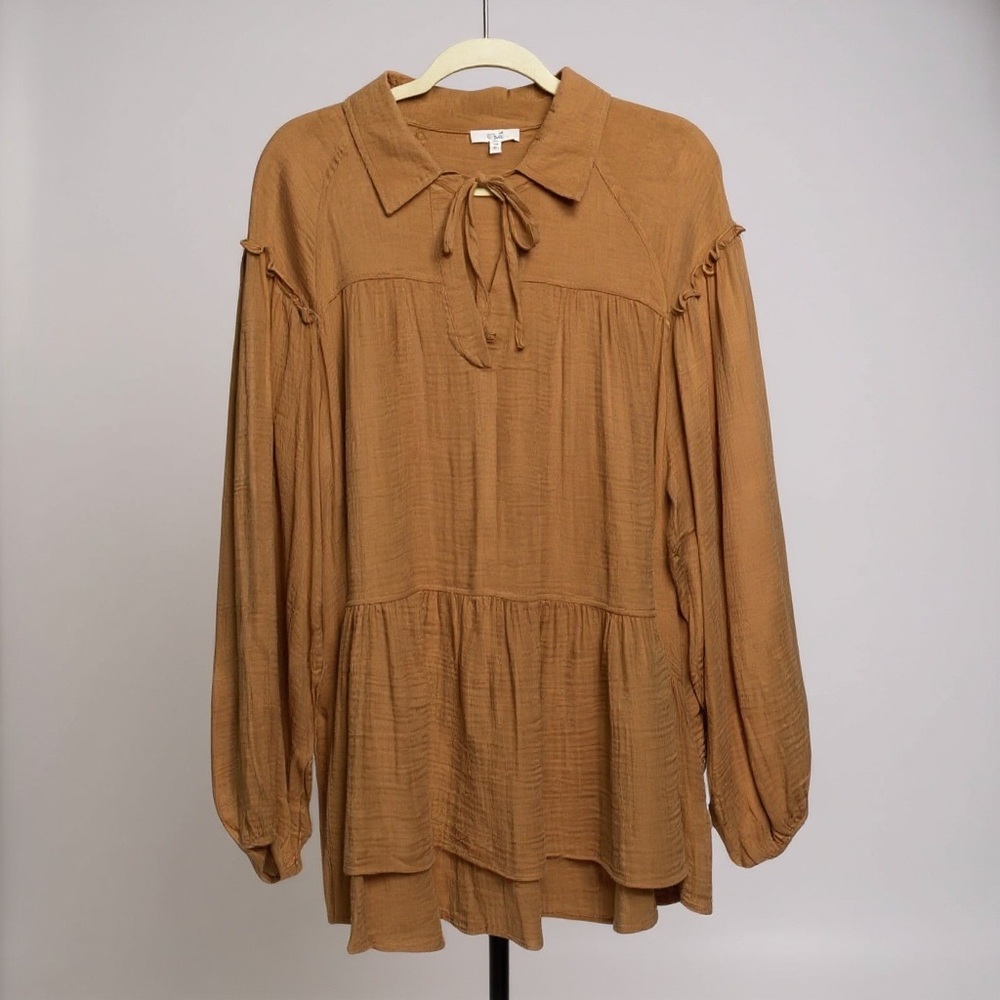 Easel Long‎ Sleeve Dress with Notched Collar and Bishop Sleeves M